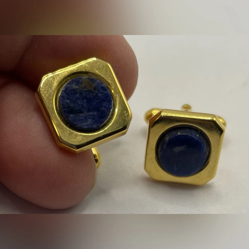 3 for $30 Gold Plated Men’s Square Cuff Link with Lapis Center